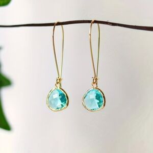 NEW❗️Elegant Gold and Blue Drop Earrings. Luxury Ocean Blue Earrings 🐬